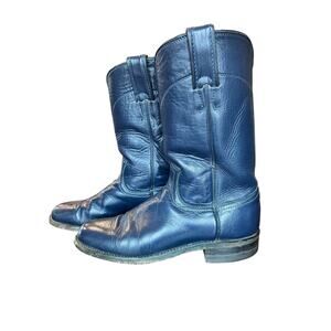 Vintage Justin Cowboy Boots, Women's Size 4.5, Blue Leather, L3744, Cowgirl